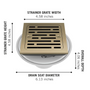 4 Inch Tile-in Champagne Bronze Shower Drain Fit for 2" PVC Pipe (Dia. 2-3/8 in) Removable  Stainless Steel Strainer Cover with Copper Layer, Champagne Gold