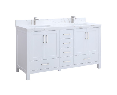 Palmera 90 inch Double Sink Bathroom White Vanity & Side Cabinet Tower