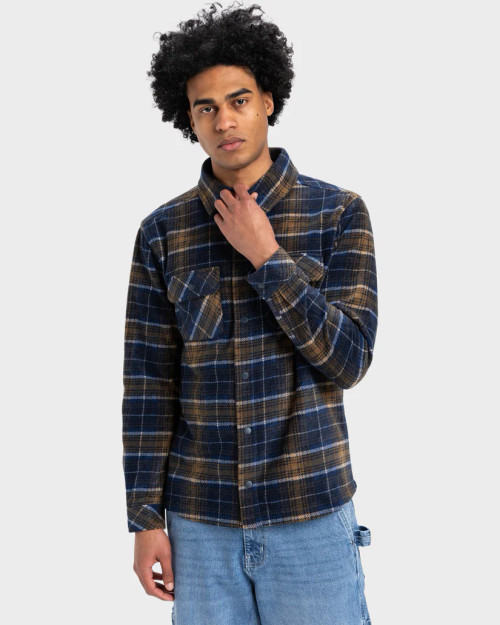 quiksilver-fleece-shirt-plaid-check-blue-brown quiksilver-fleece-shirt-plaid-check-blue-brown