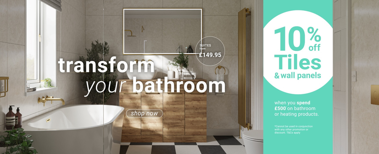 10% Off Tiles and Wall Panels when you spend £500 on bathroom or heating products
