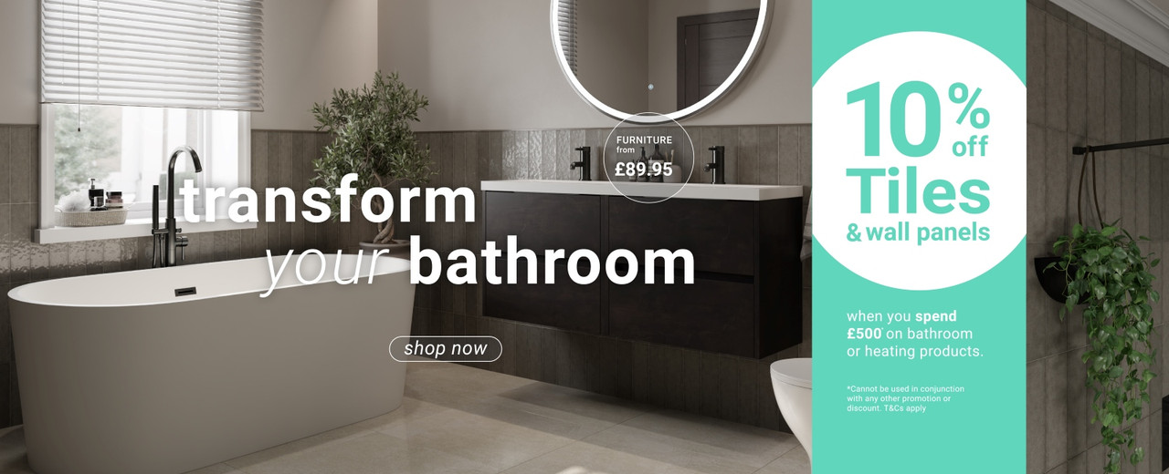 10% Off Tiles and Wall Panels when you spend £500 on bathroom or heating products