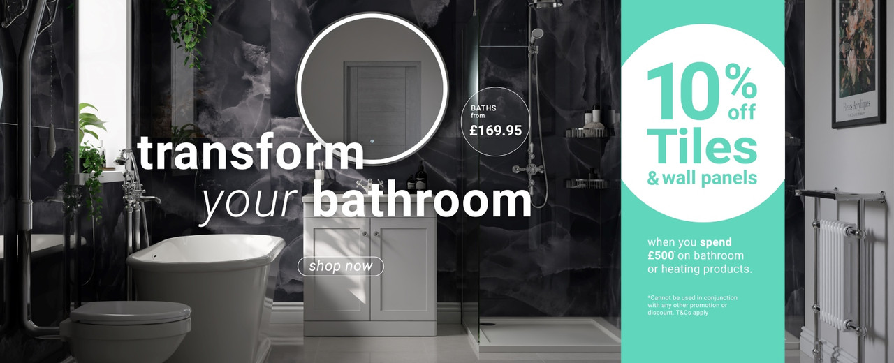 10% Off Tiles and Wall Panels when you spend £500 on bathroom or heating products