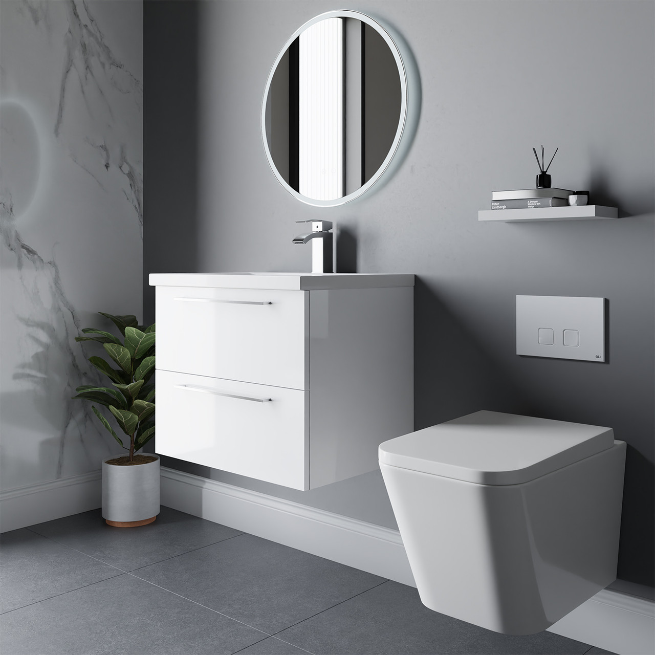 Modern vanity store unit with basin