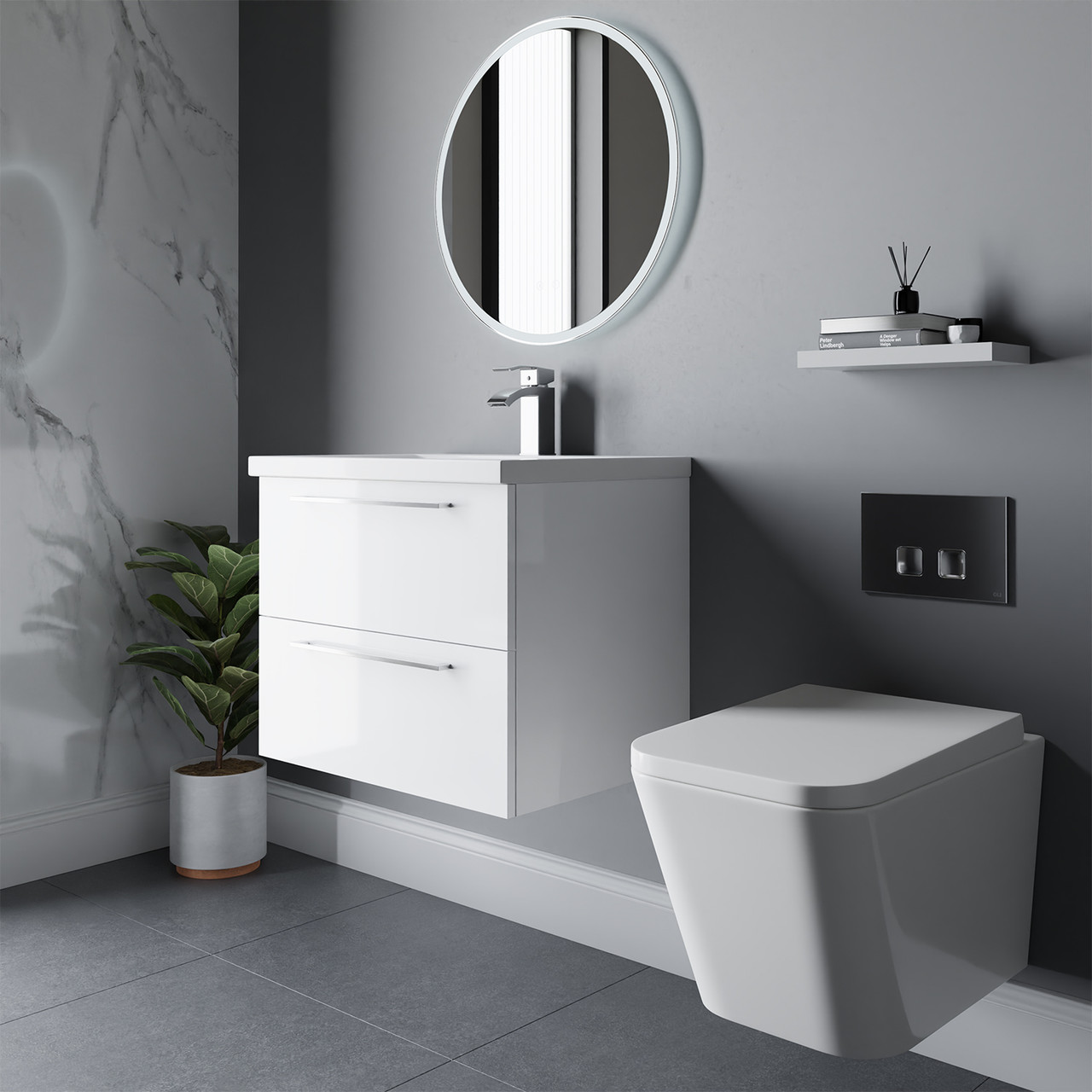 Floating toilet outlet and sink unit