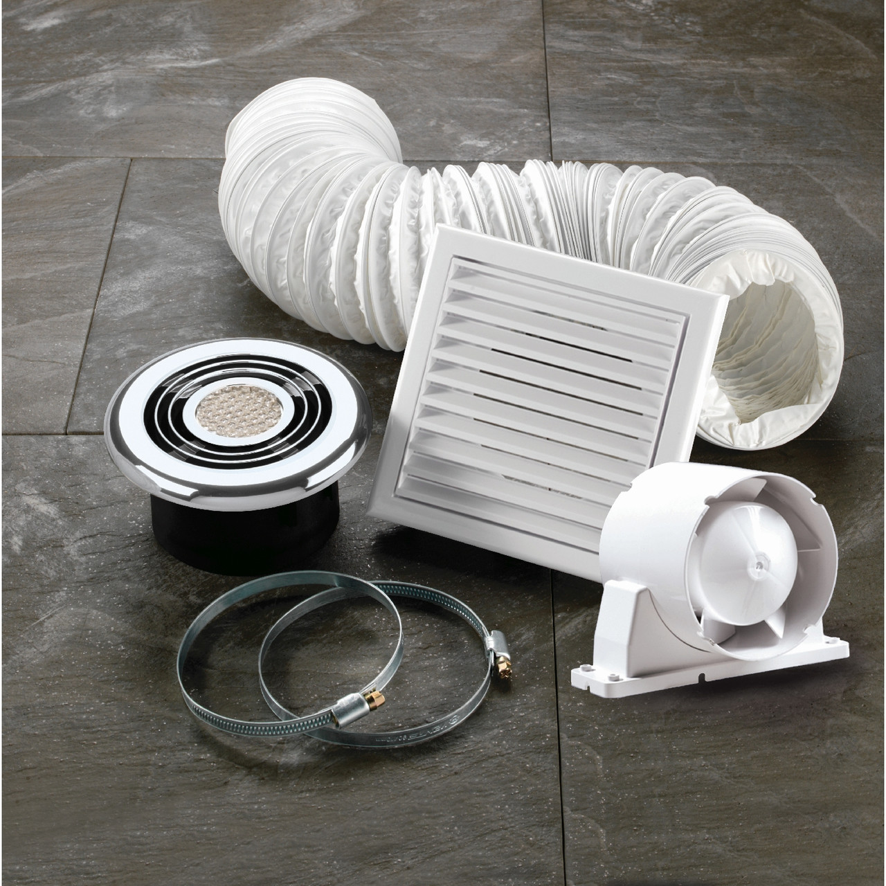 HiB Turbo Chrome Bathroom Inline Extractor Fan with Cool White LED Light -  32300 - Wholesale Domestic