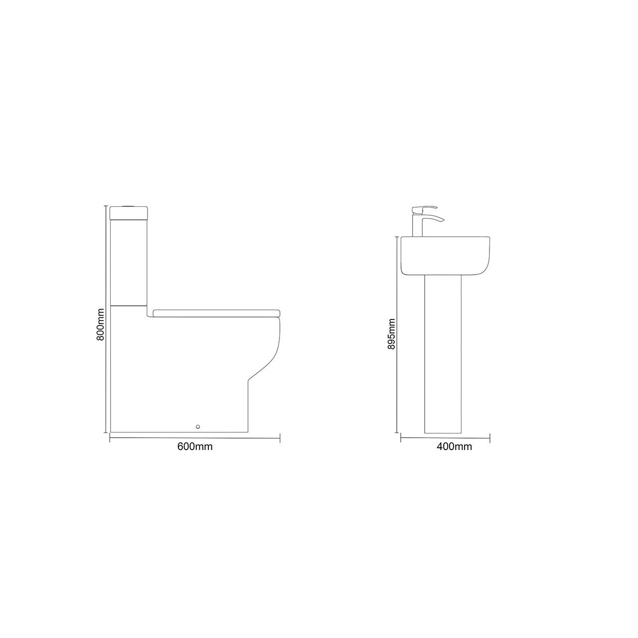 Tacoma 550mm Full Pedestal Basin and Closed Back Toilet Suite Dimensions