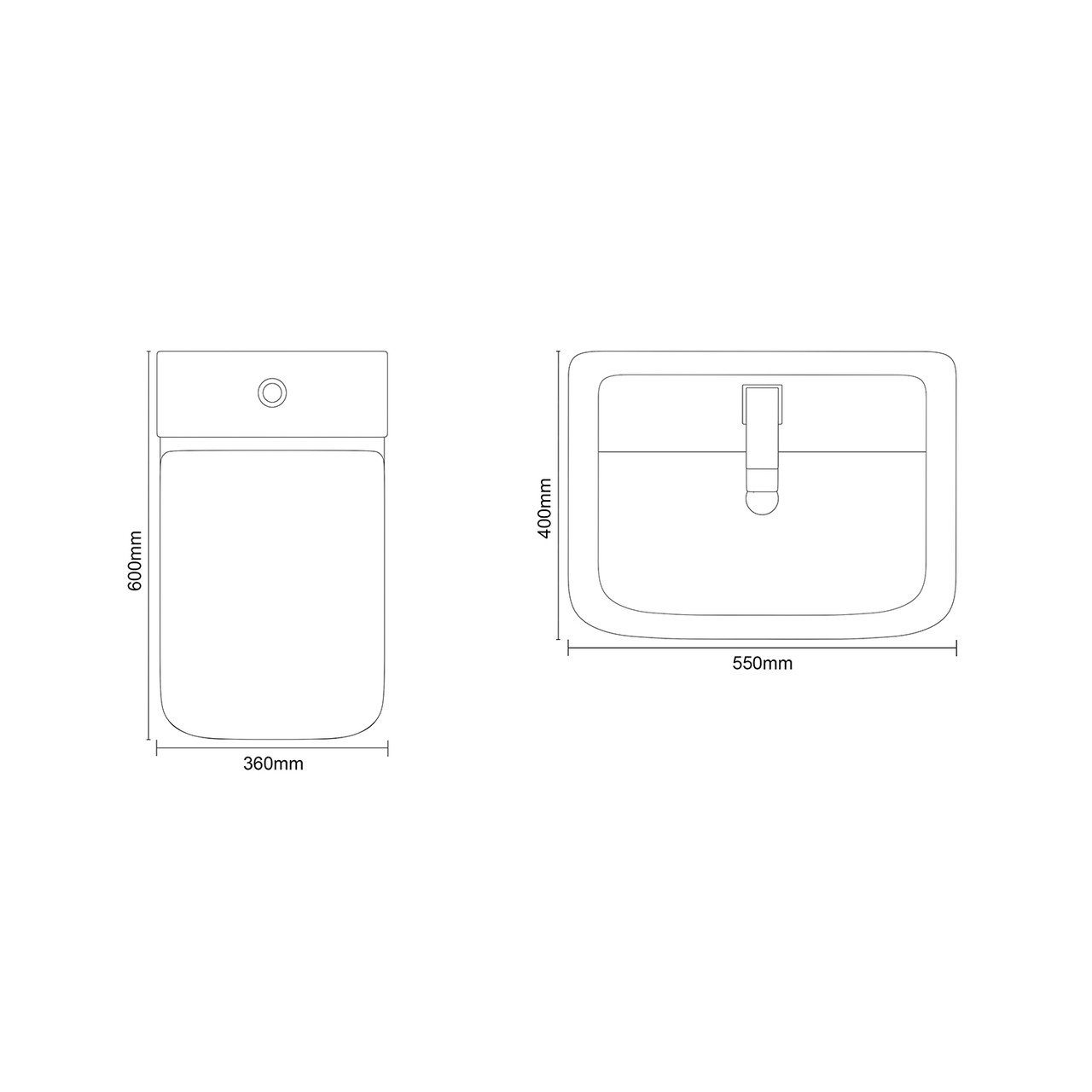 Tacoma 550mm Full Pedestal Basin and Closed Back Toilet Suite Dimensions