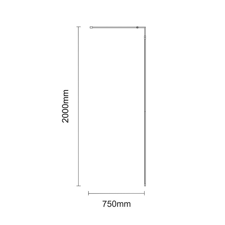 Colore Brushed Brass 2000mm x 1000mm 10mm Walk In Clear Glass Shower Screen including Wall Channel with End Profile and Support Bar Dimensions