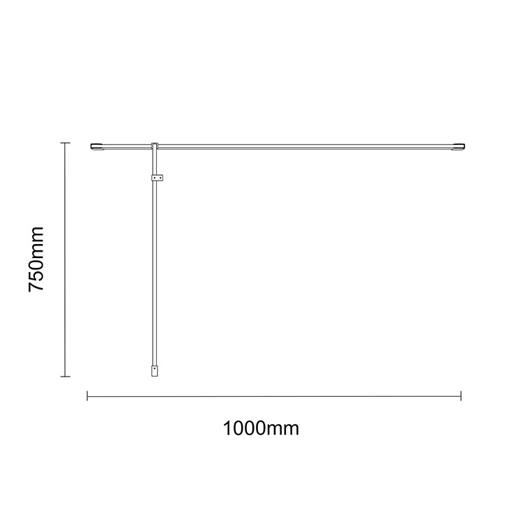 Colore Brushed Brass 2000mm x 1000mm 10mm Walk In Clear Glass Shower Screen including Wall Channel with End Profile and Support Bar Dimensions
