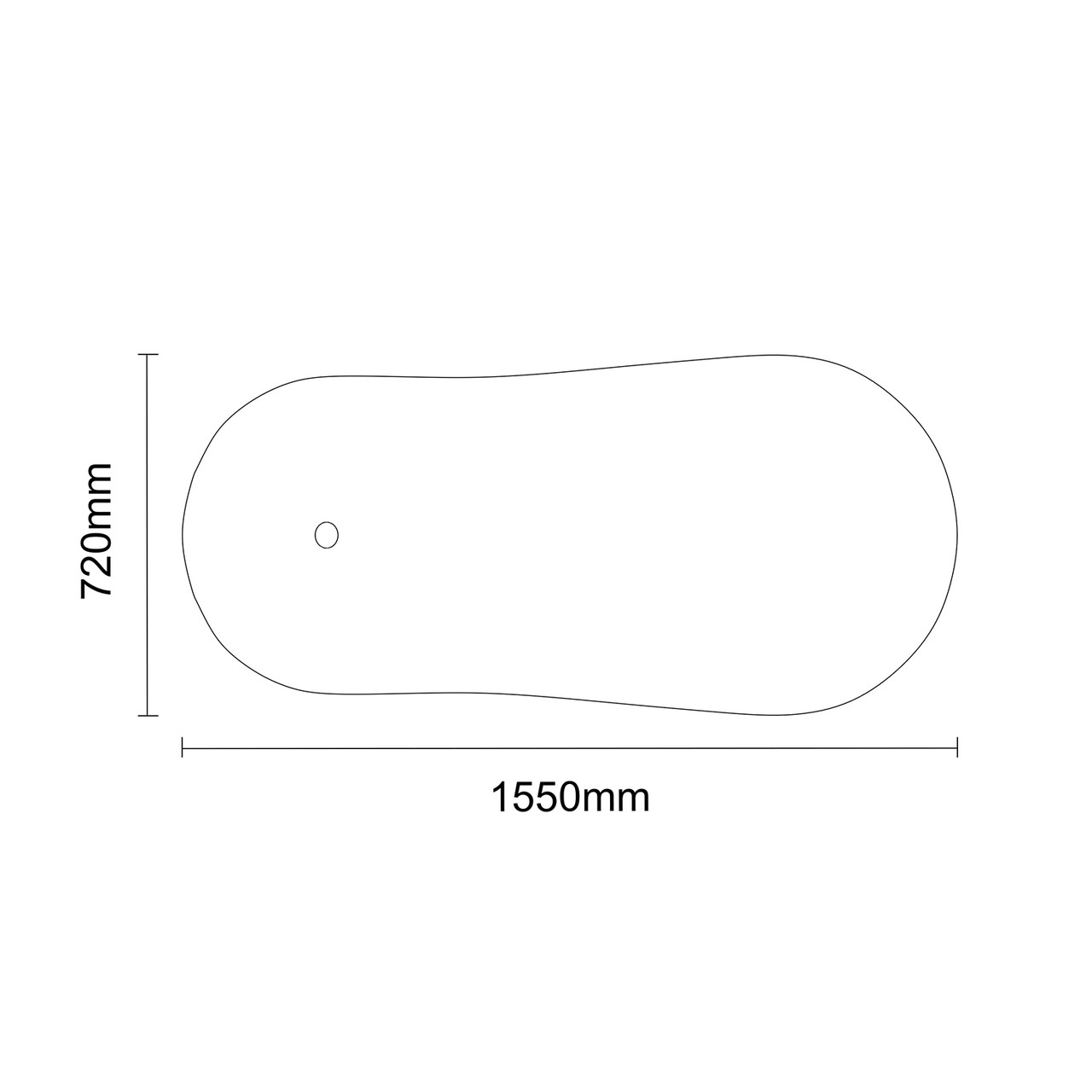 Kensington Black 1550mm x 720mm Single Ended Freestanding Slipper Bath with Matt Black Claw Feet Dimensions