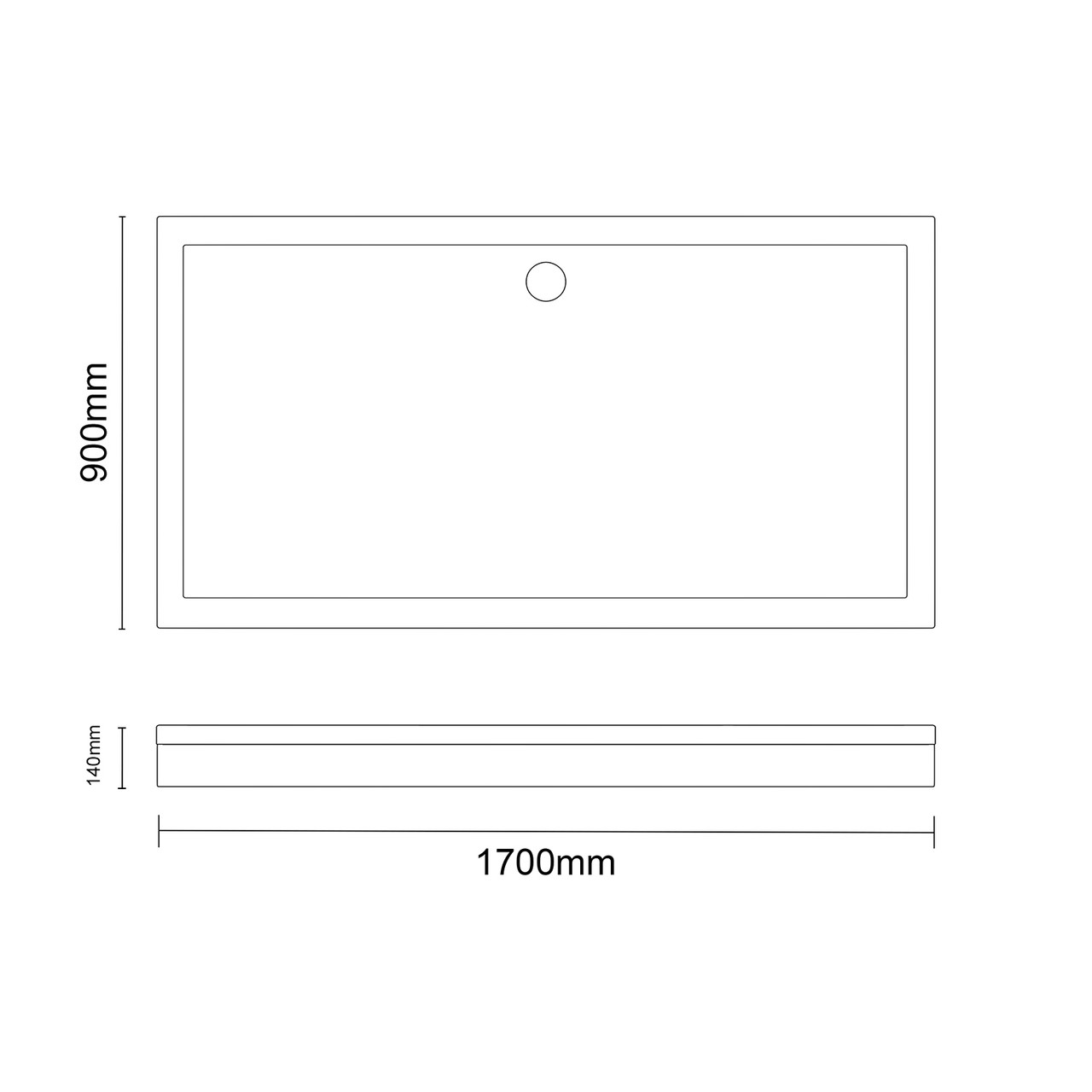 Pearlstone Slate 1700mm x 900mm x 40mm Rectangular Shower Tray and Plinth Dimensions