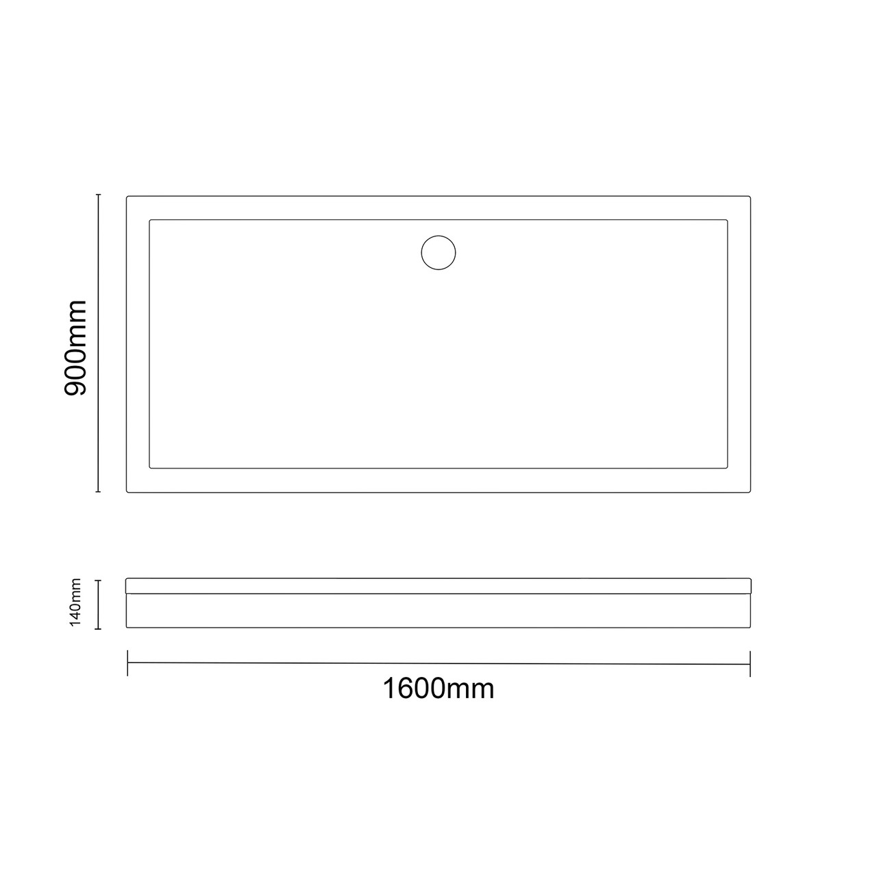 Pearlstone Slate 1600mm x 900mm x 40mm Rectangular Shower Tray and Plinth Dimensions