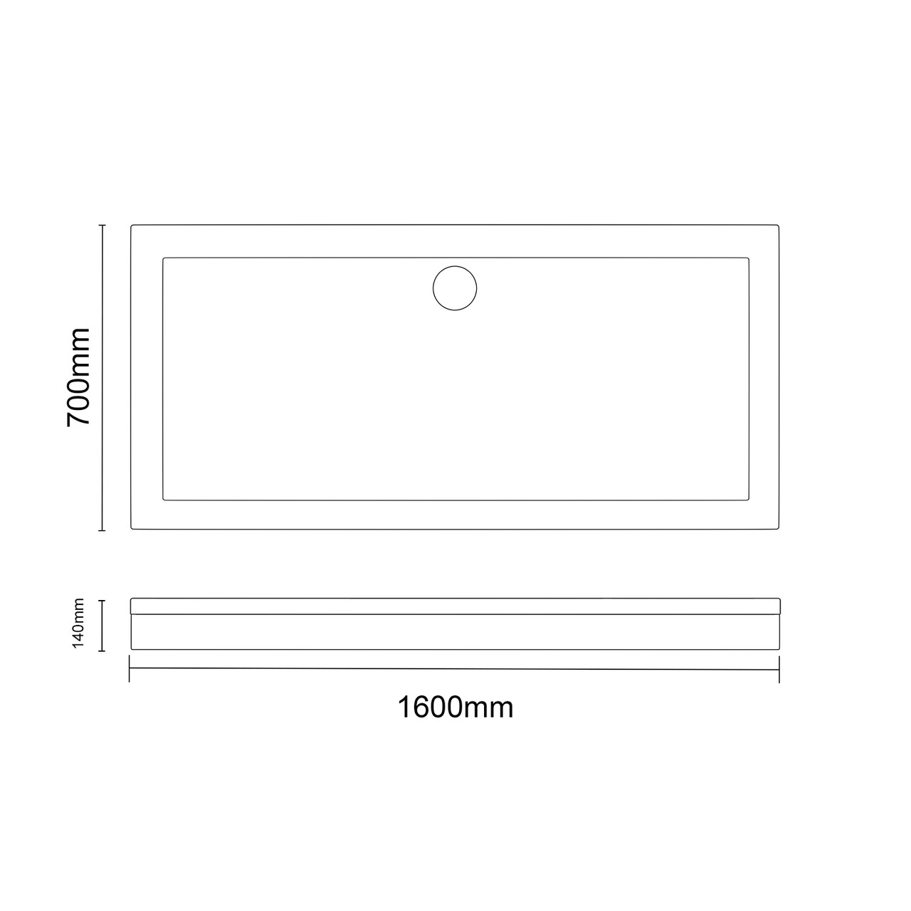 Pearlstone Slate 1600mm x 700mm x 40mm Rectangular Shower Tray and Plinth Dimensions