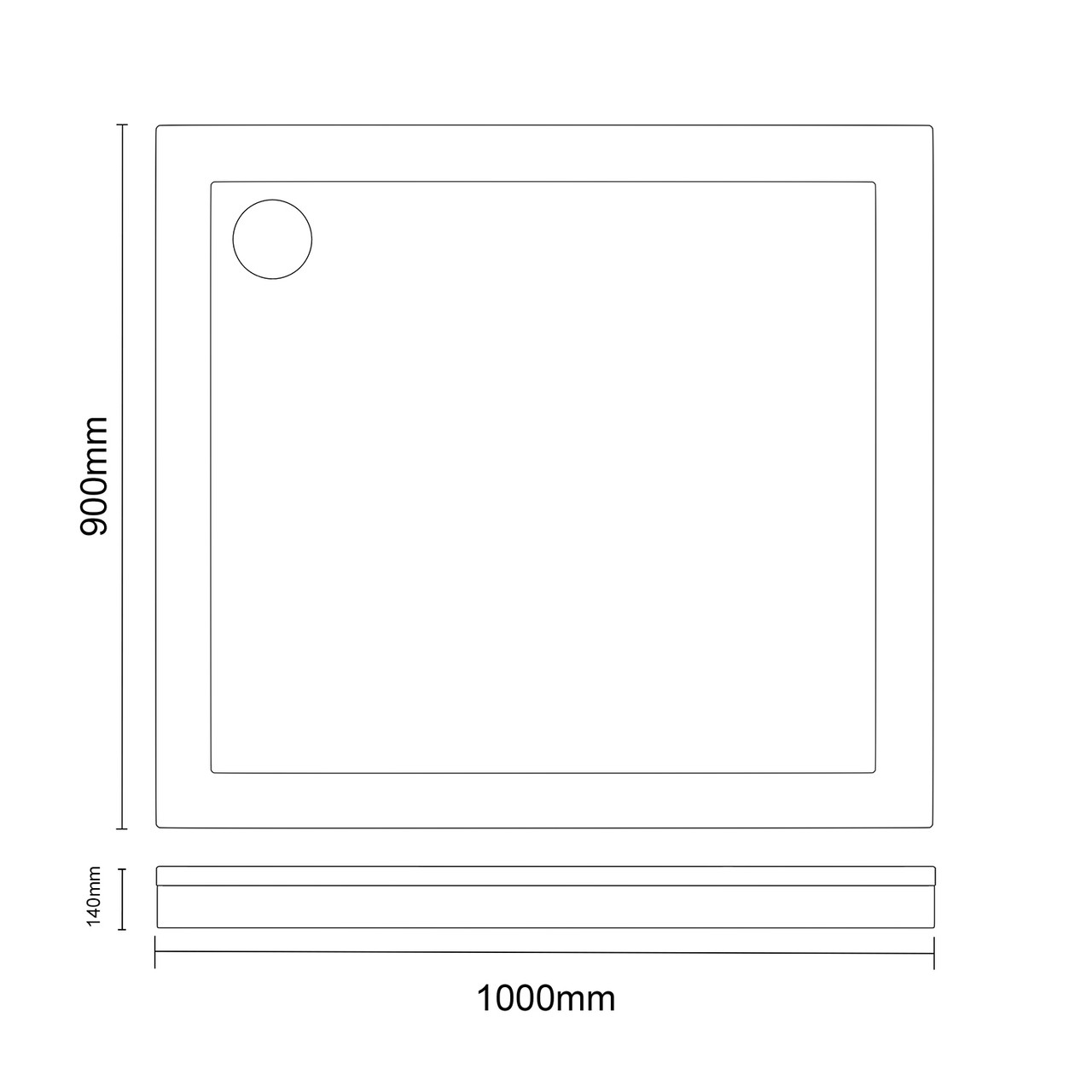 Pearlstone Slate 1000mm x 900mm x 40mm Rectangular Shower Tray and Plinth Dimensions