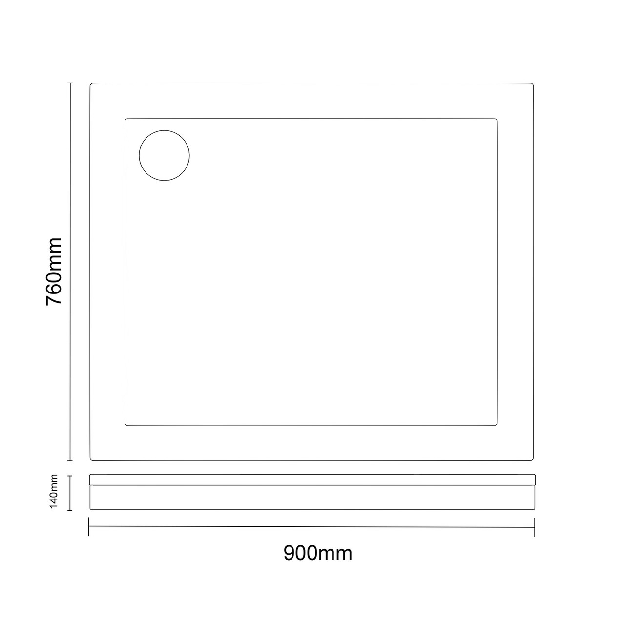 Pearlstone Slate 900mm x 760mm x 40mm Rectangular Shower Tray and Plinth Dimensions