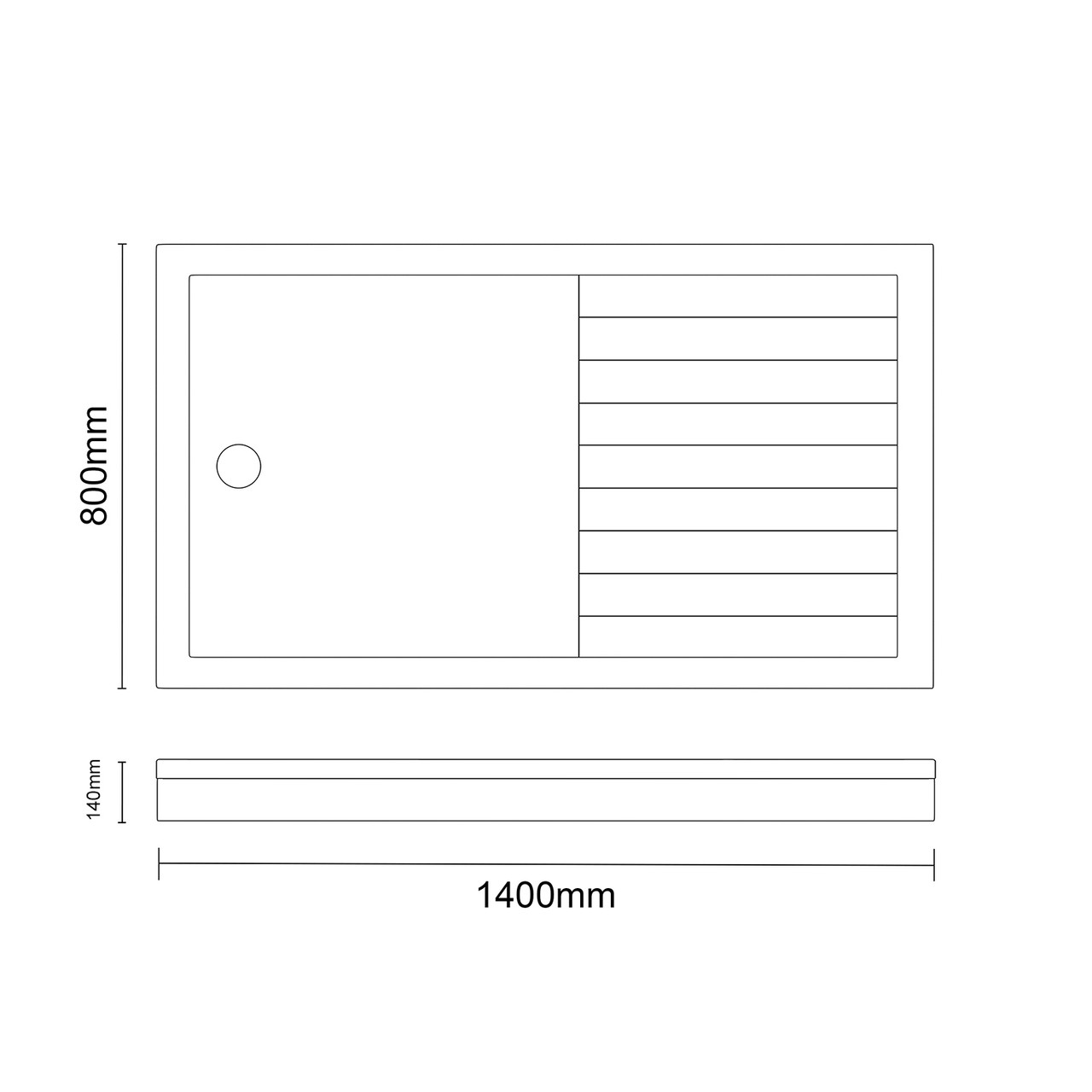 Pearlstone Slate 1400mm x 800mm x 40mm Rectangular Walk In Shower Tray and Plinth Dimensions