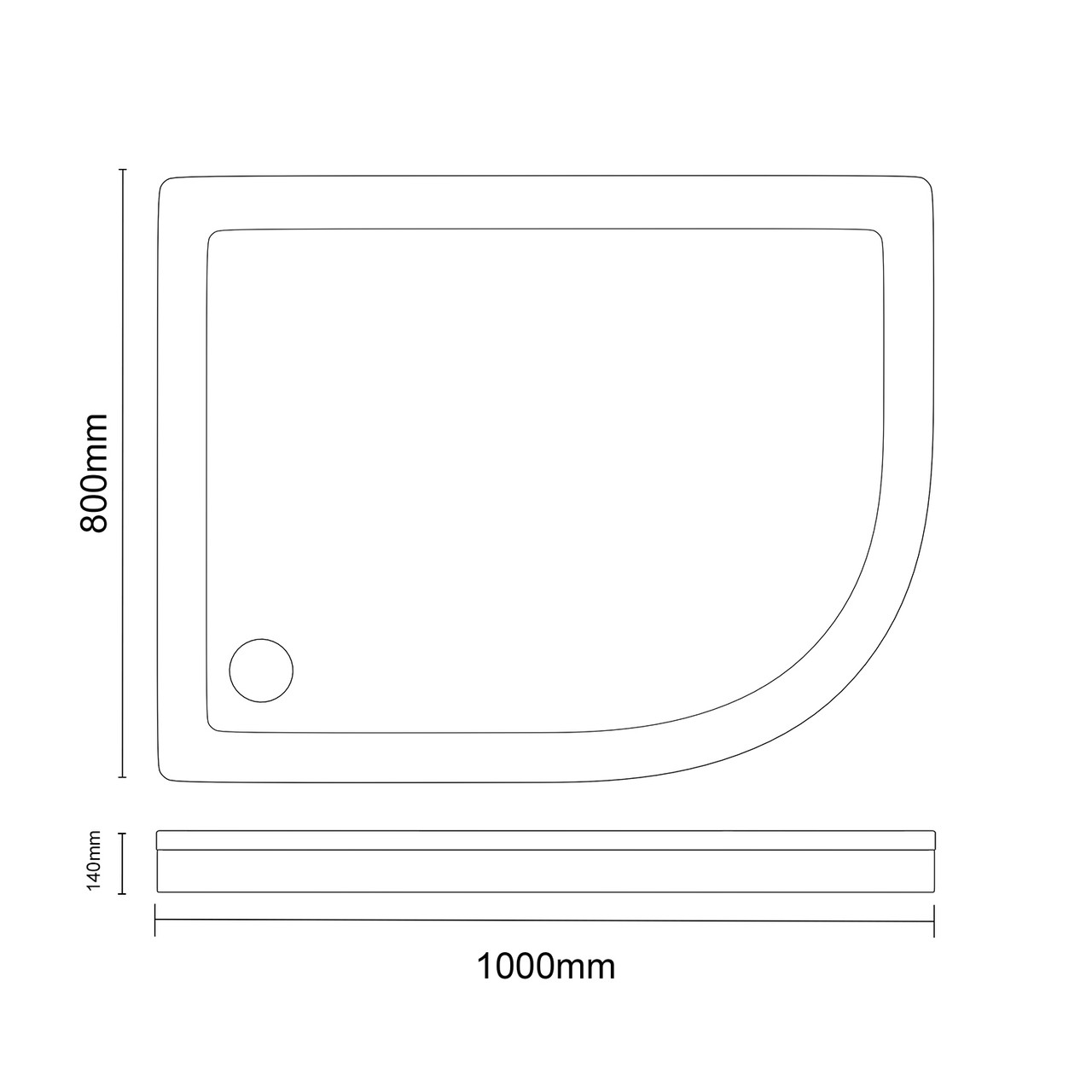 Pearlstone Slate 1000mm x 800mm x 40mm Right Hand Offset Quadrant Shower Tray and Plinth Dimensions