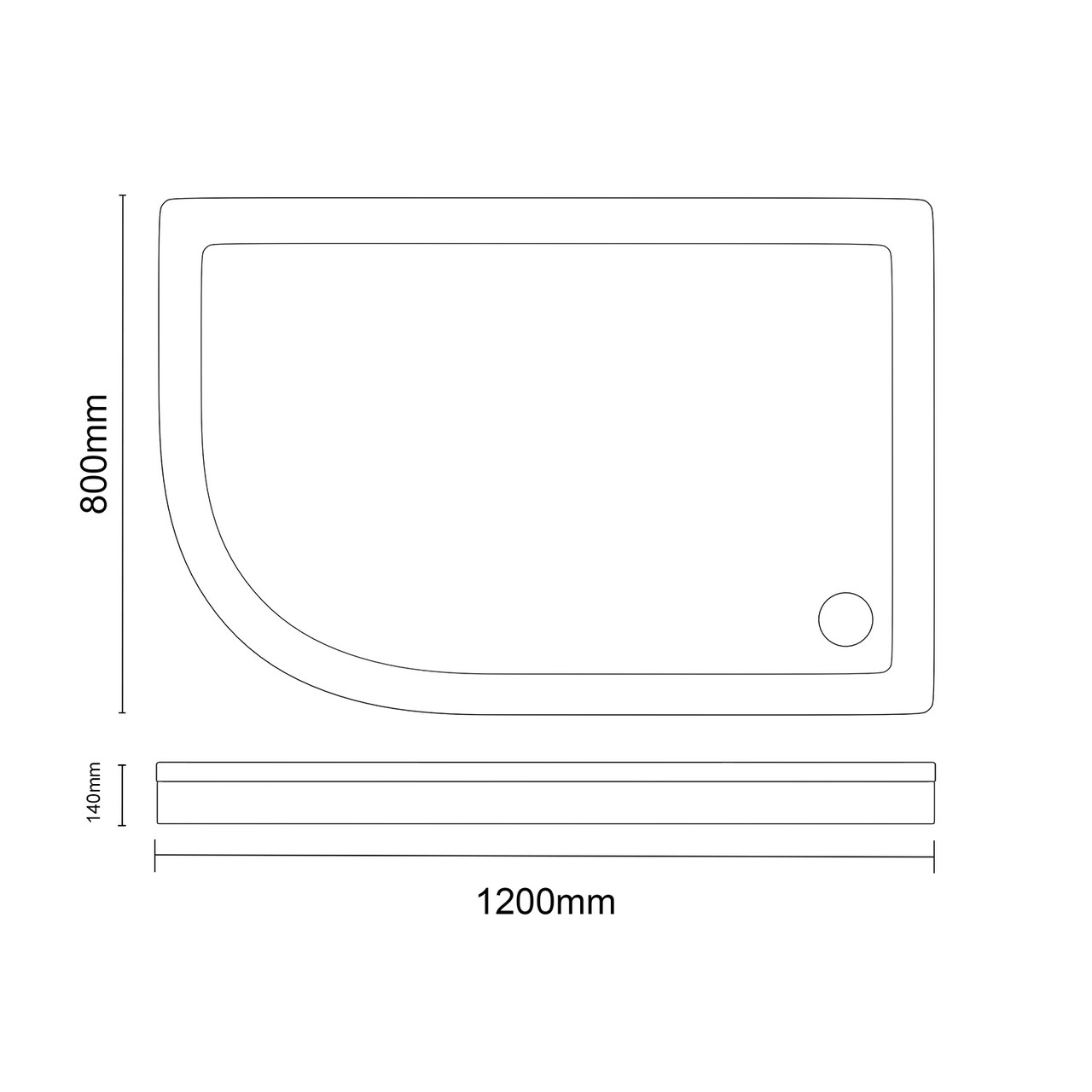 Pearlstone Slate 1200mm x 800mm x 40mm Left Hand Offset Quadrant Shower Tray and Plinth Dimensions