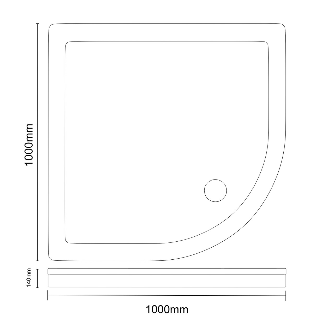 Pearlstone Slate 1000mm x 1000mm x 40mm Quadrant Shower Tray and Plinth Dimensions