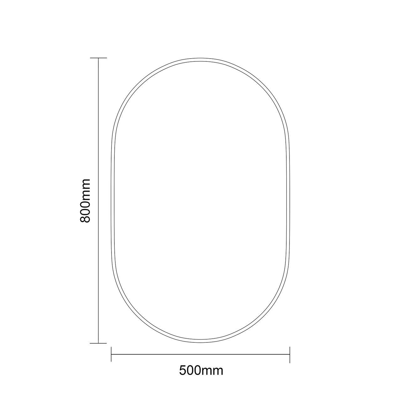 Bamford Colore Matt Black Aluminium Frame 500mm x 800mm Mirror Dimensions Front