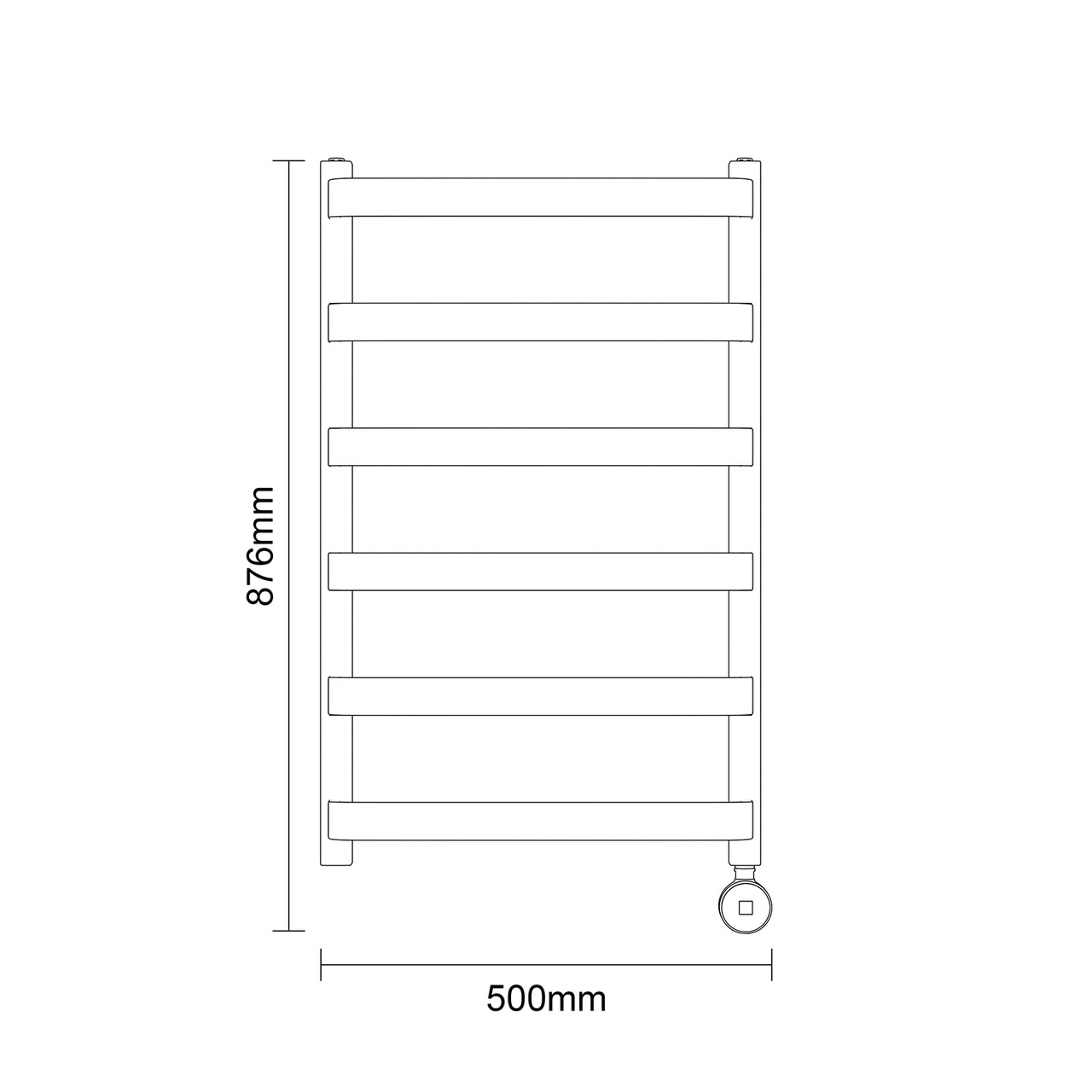 Milton Colore Brushed Brass 800mm x 500mm Curved Digital Thermostatic Electric Heated Towel Rail Dimensions