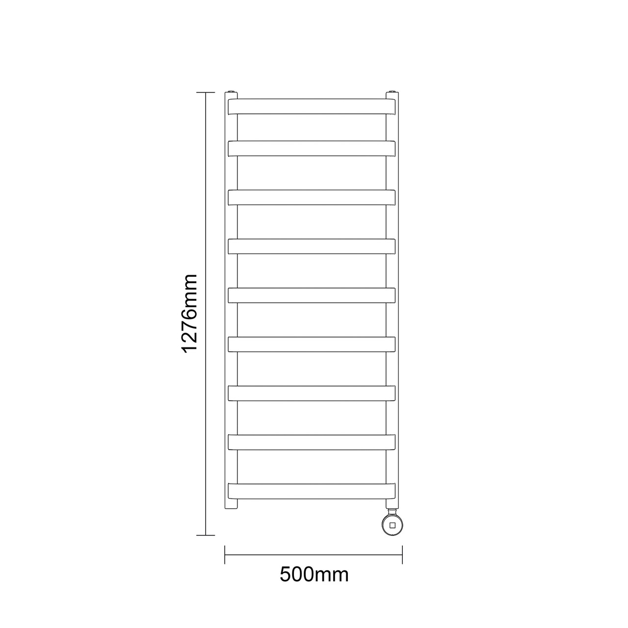 Milton Colore Brushed Brass 1200mm x 500mm Curved Digital Thermostatic Electric Heated Towel Rail Dimensions
