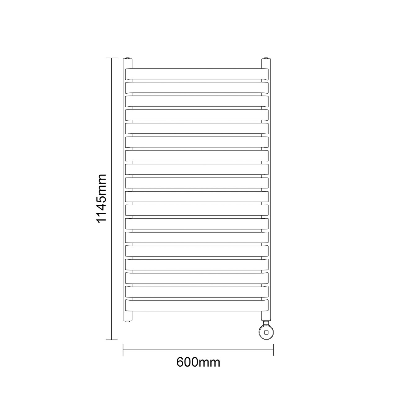 Empire White 1068mm x 600mm Vertical Digital Thermostatic Electric Single Panel Radiator Dimensions