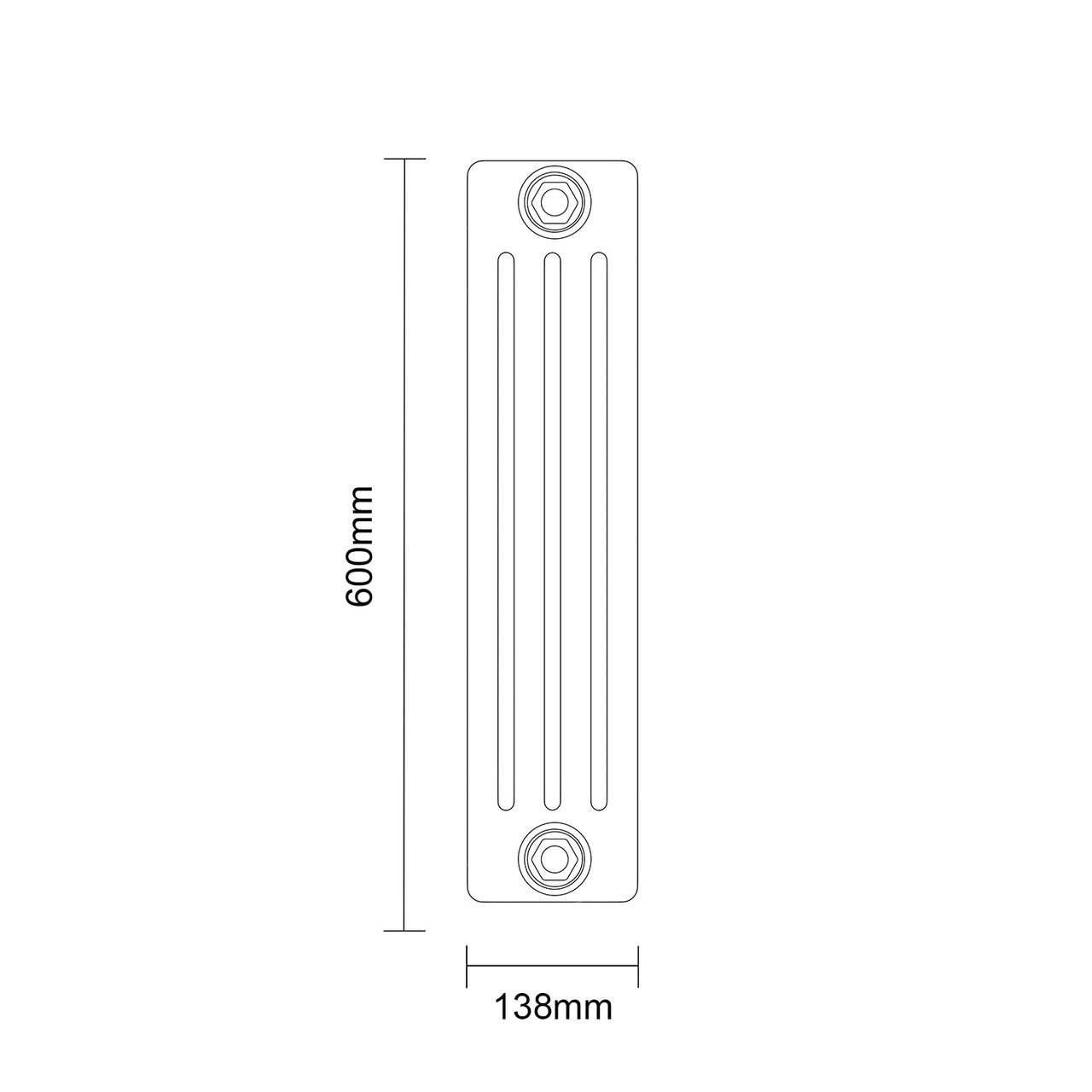 Colosseum Raw Metal 600mm x 548mm Horizontal Quadruple Column Radiator Dimensions Side