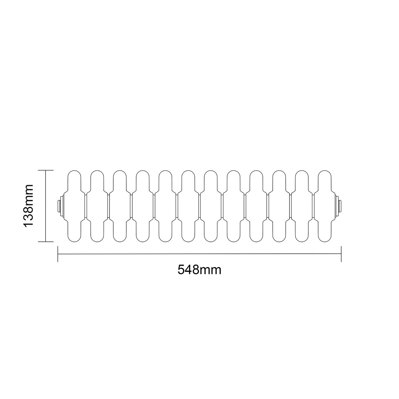 Colosseum Raw Metal 600mm x 548mm Horizontal Quadruple Column Radiator Dimensions Front