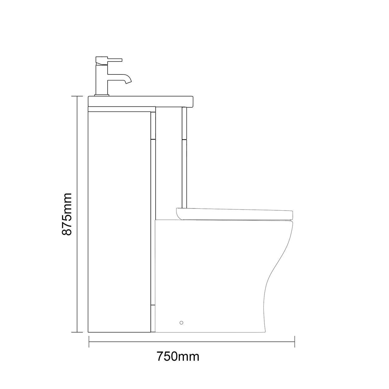 Napoli 390 Gloss White 1300mm 2 Drawer Vanity Unit Toilet Suite with Glide Basin Side on Dimensions