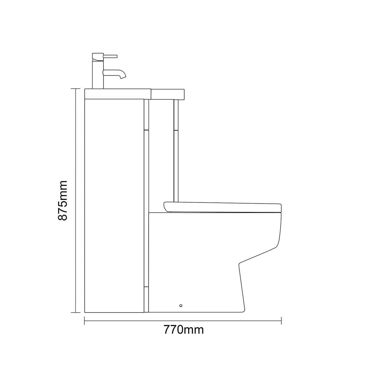 Napoli 390 Deep Blue 1000mm 2 Drawer Vanity Unit Toilet Suite with Right Hand Square Lucia Basin Side on Dimensions