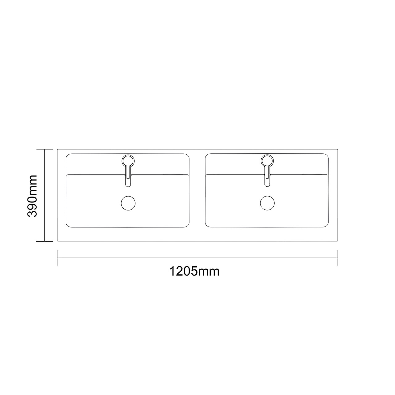 Napoli 390 Gloss Grey 1200mm 4 Door Vanity Unit with Double Lucia Basins Top Down Dimensions
