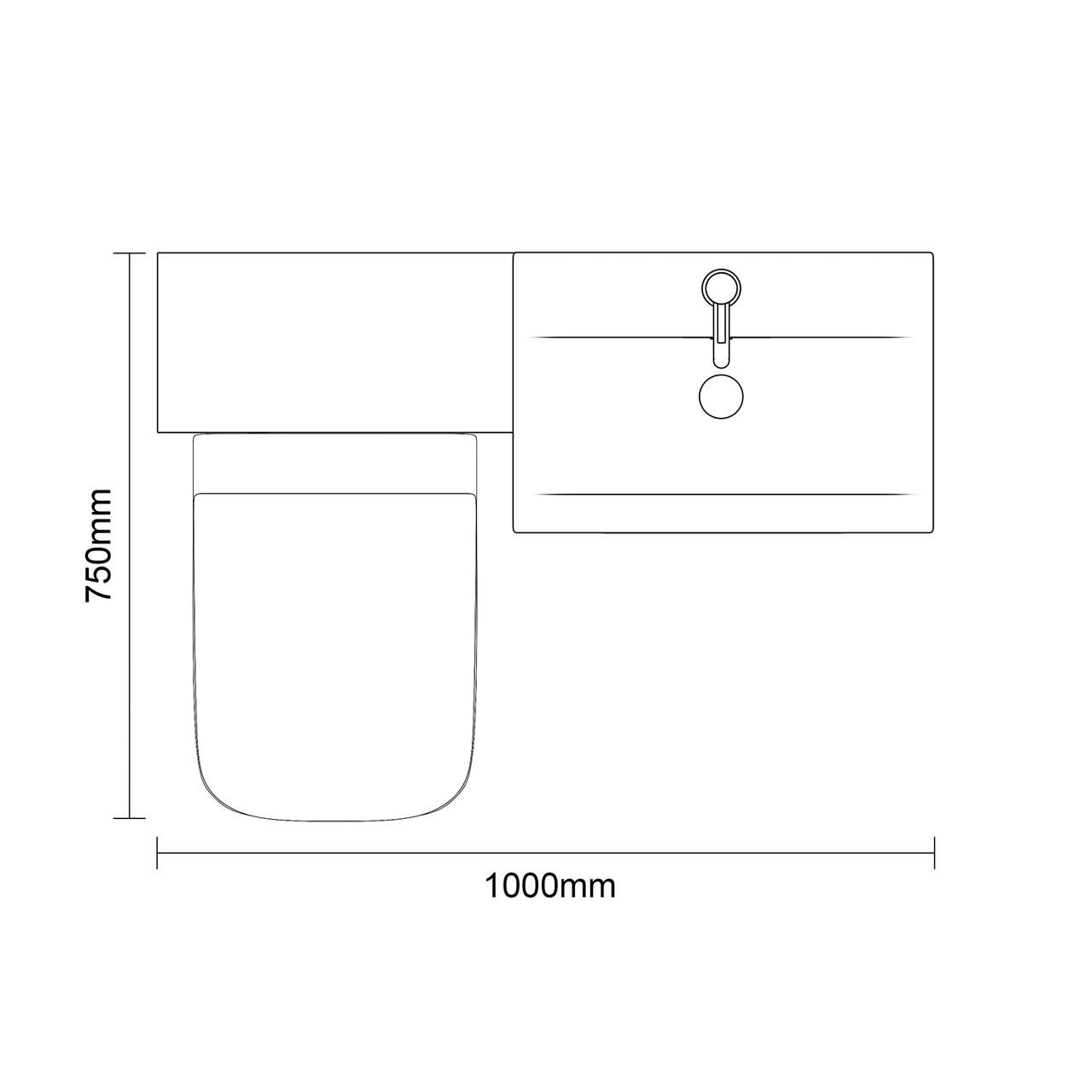 Napoli 390 Gloss Grey 1000mm 2 Door Vanity Unit Toilet Suite with Glide Basin Top Down Dimensions