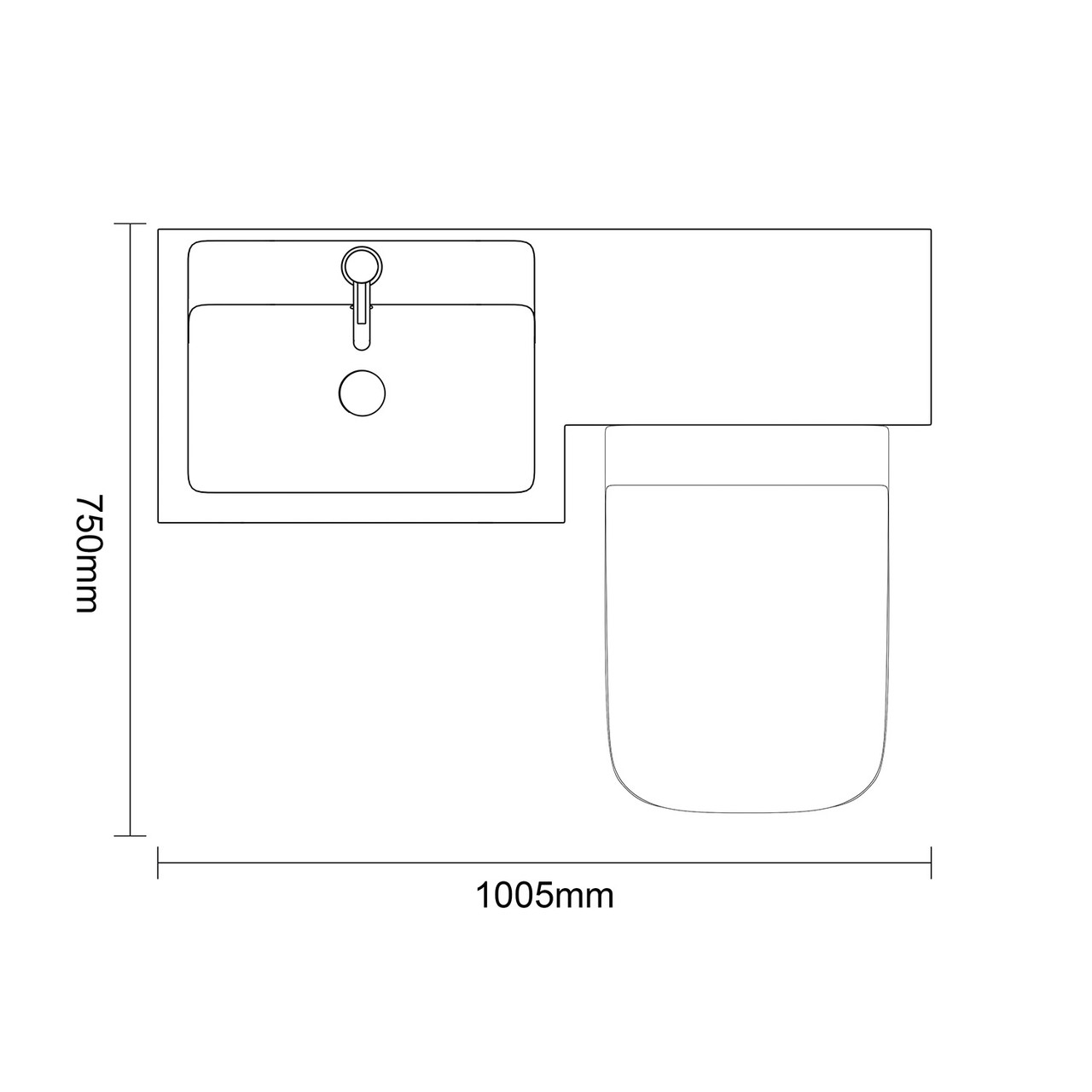 Napoli 390 Gloss Grey Pearl 1000mm 2 Door Vanity Unit Toilet Suite with Left Hand Square Lucia Basin Top Down Dimensions