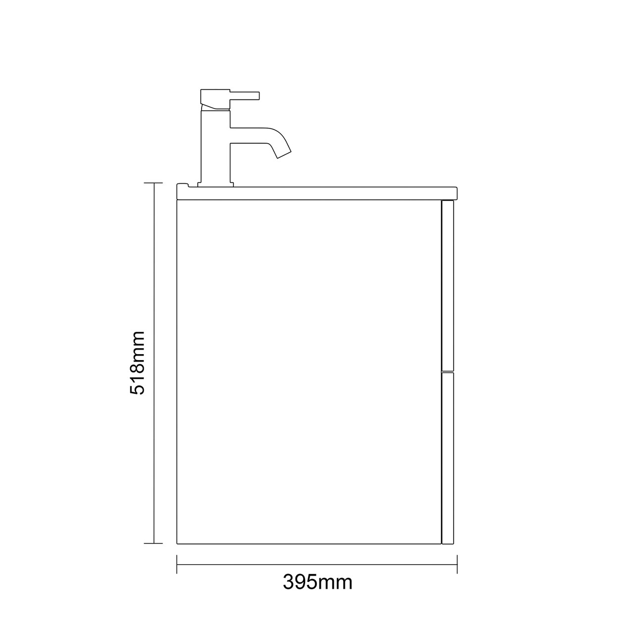 Napoli 390 Light Oak 800mm Wall Mounted 2 Drawer Vanity Unit with Angel Basin Side on Dimensions