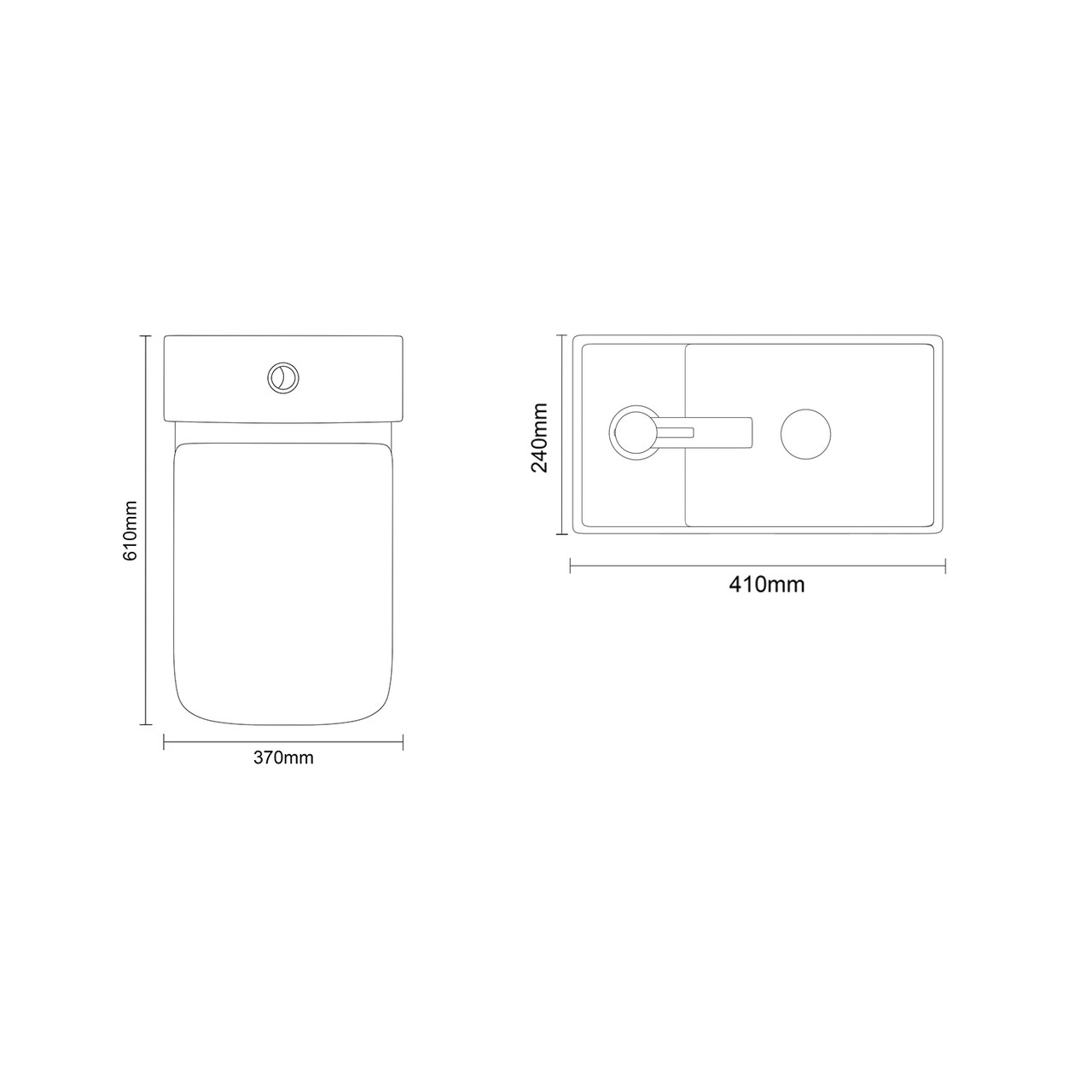 Napoli Cube Light Oak 400mm Single Door Wall Mounted Vanity Unit and Toilet Suite with Align Basin Top Down Dimensions