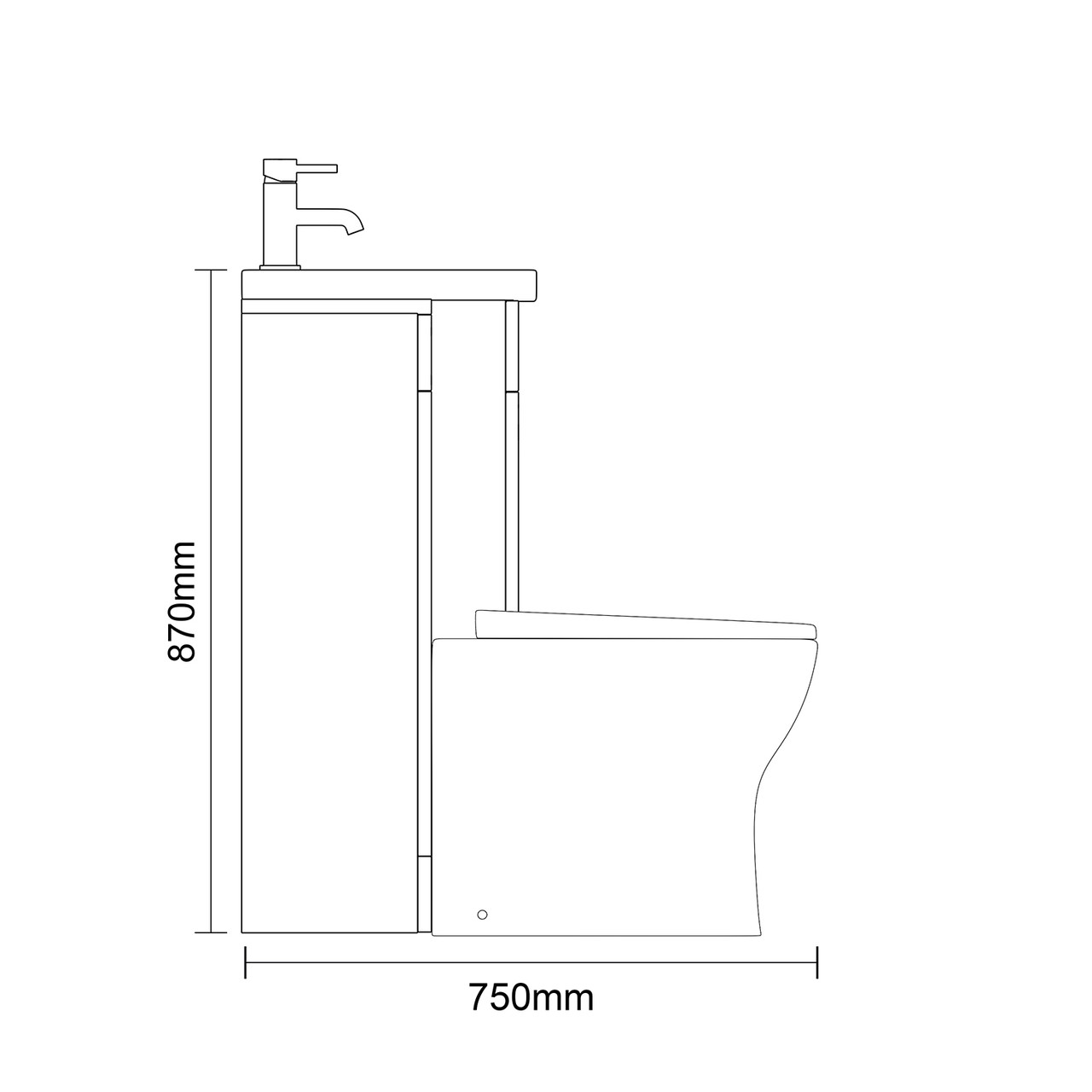 Napoli 460 Light Oak 1300mm 2 Drawer Vanity Unit Toilet Suite with Glide Basin Side on Dimensions