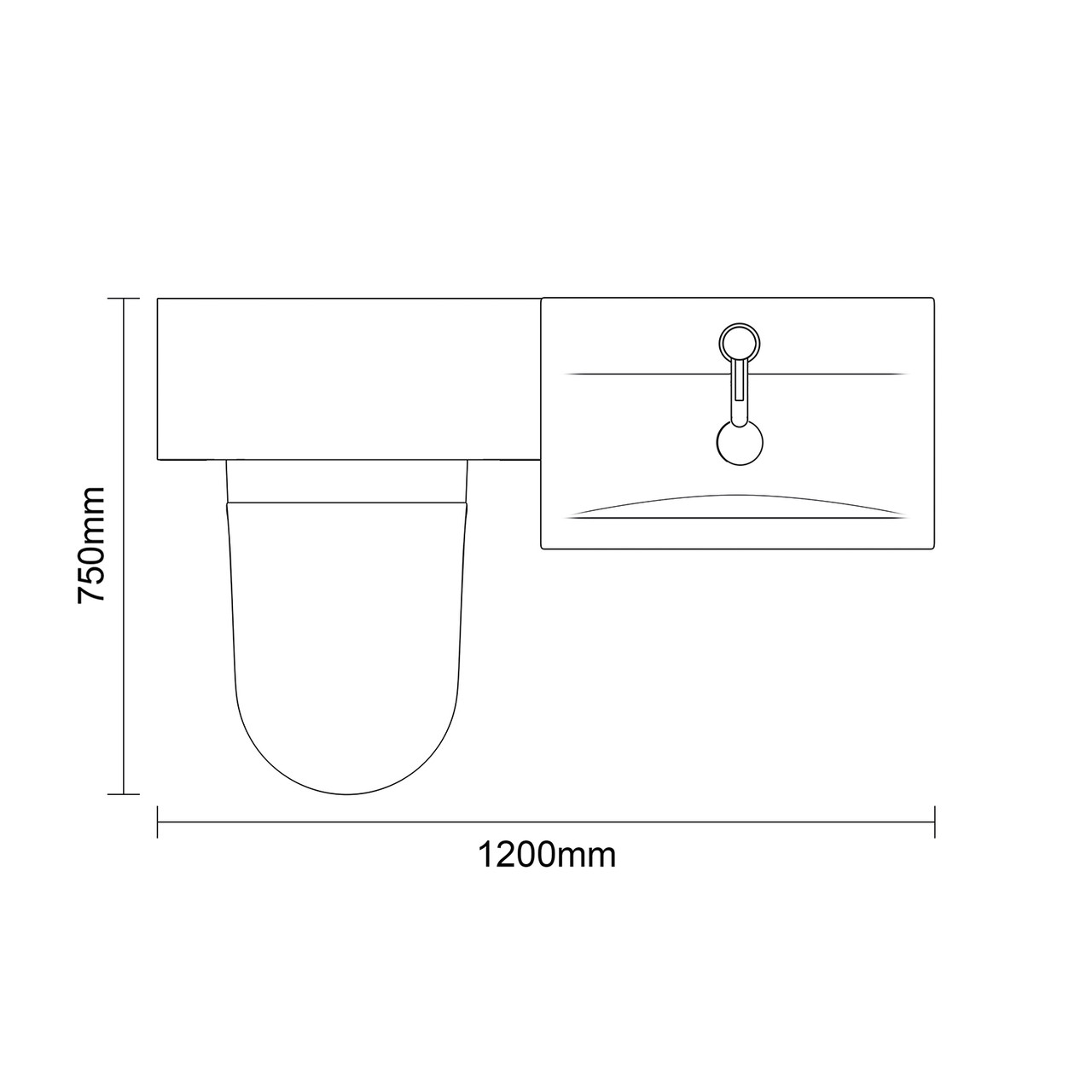 Napoli 390 Cento Light Oak 1200mm 2 Drawer Vanity Unit Toilet Suite with Glide Basin Top Down Dimensions