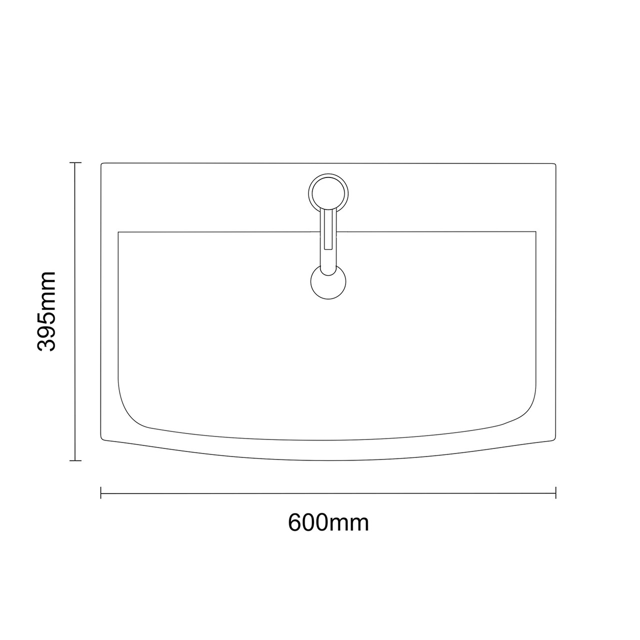 Napoli 390 Matt Black 600mm 2 Door Vanity Unit with Arc Basin Top Down Dimensions