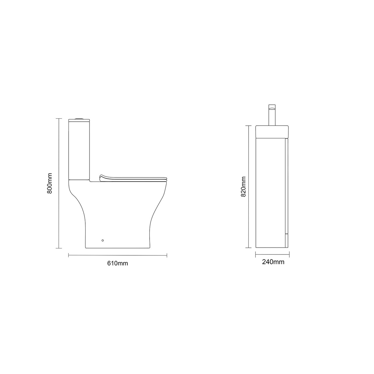 Napoli Cube Matt Black 400mm Single Door Vanity Unit and Jubilee Toilet Suite with Align Basin Side on Dimensions