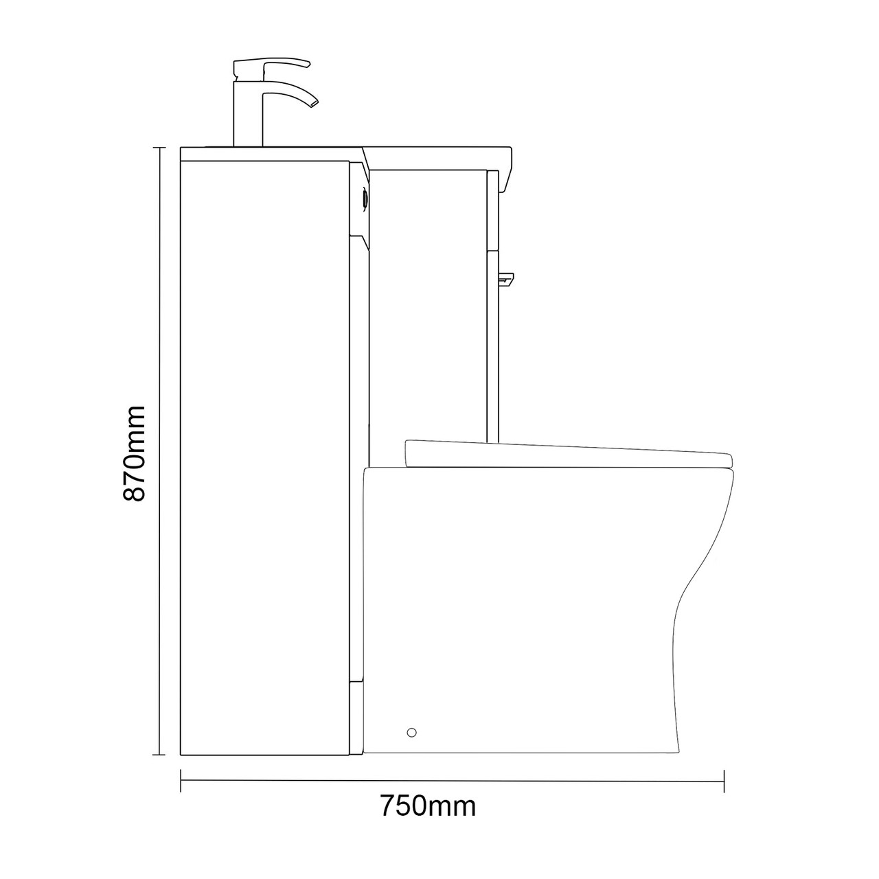 Napoli 460 Matt Black 1100mm 2 Drawer Vanity Unit Toilet Suite with Glide Basin Side on Dimensions