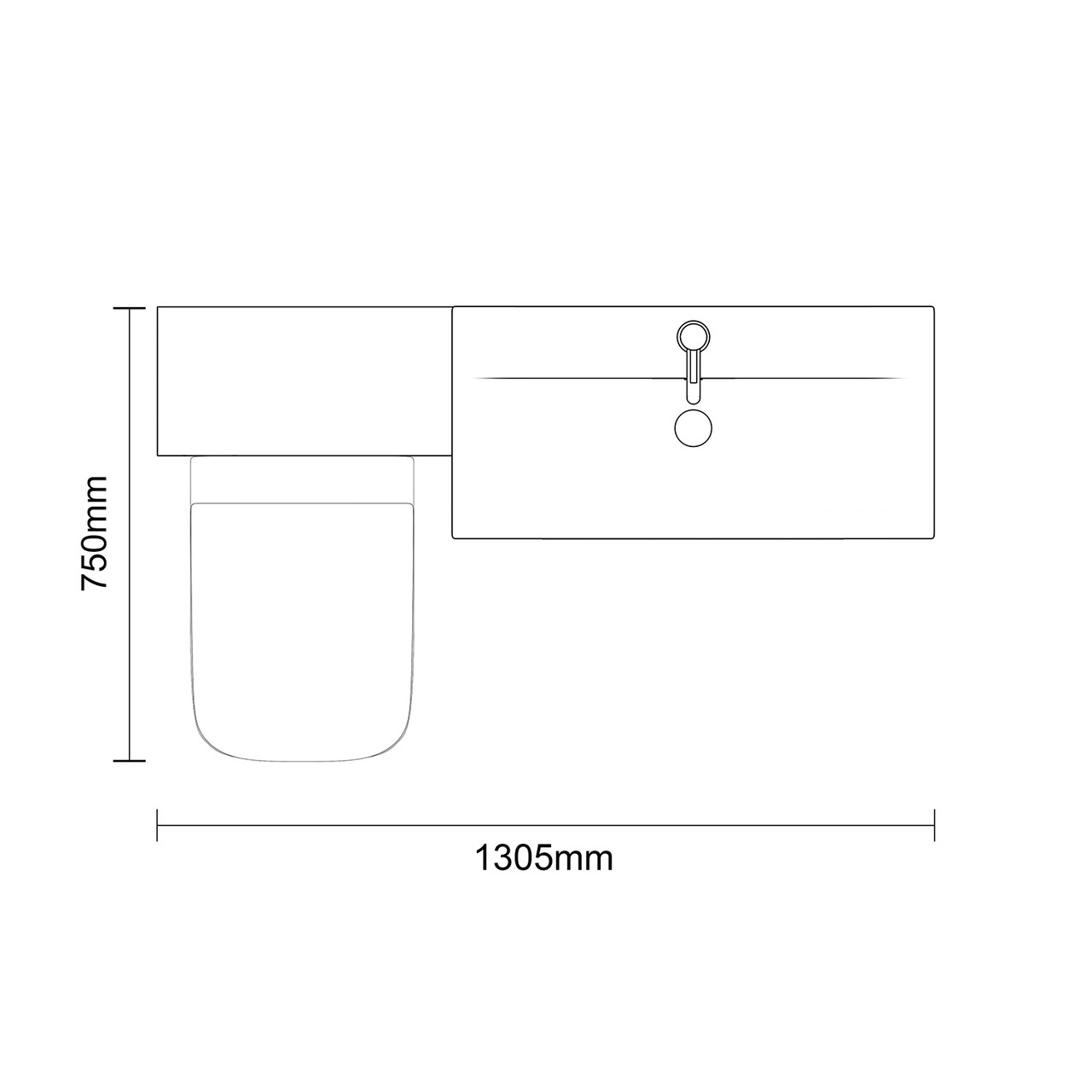 Napoli 460 Matt Black 1300mm 2 Drawer Vanity Unit Toilet Suite with Glide Basin Top Down Dimensions