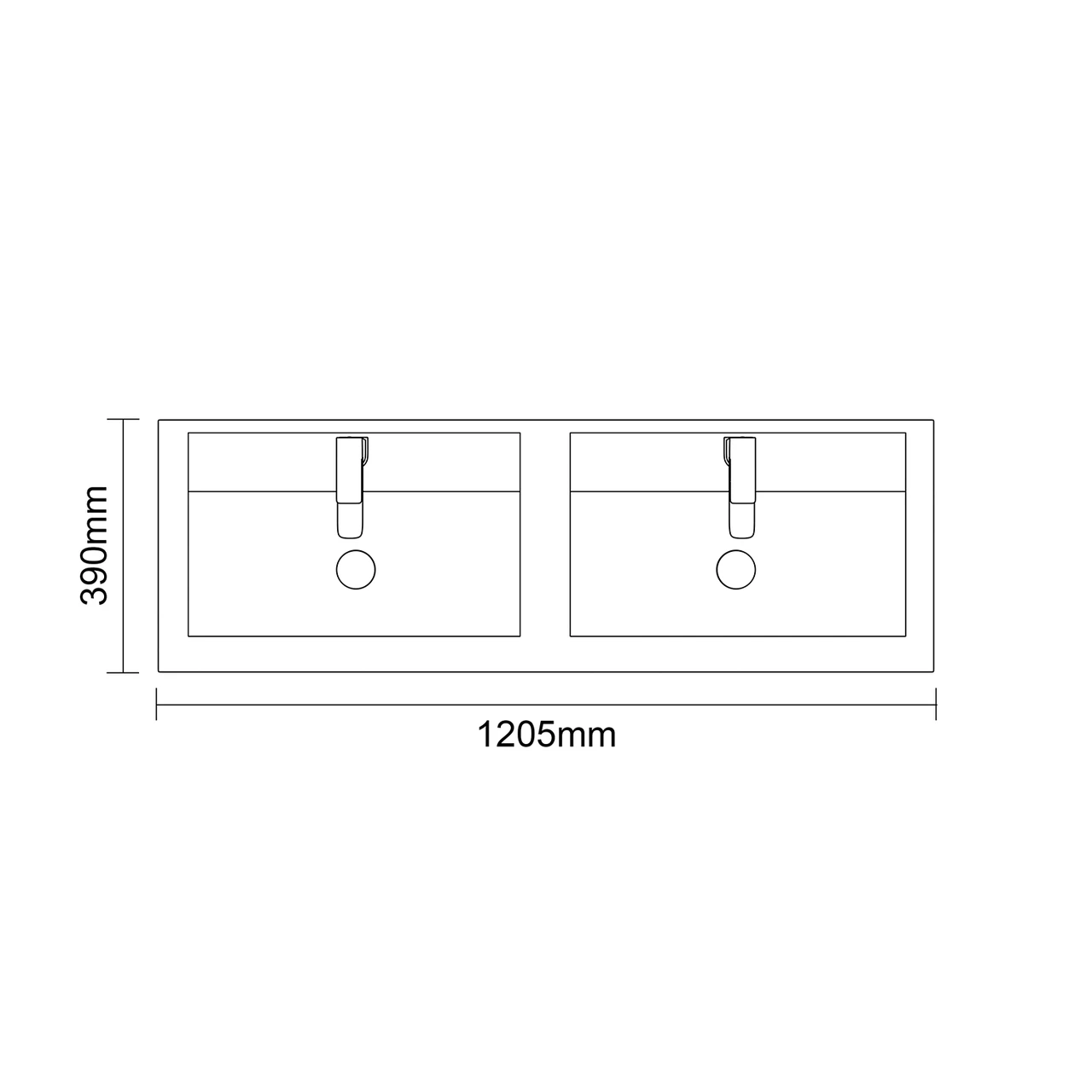 Napoli 390 Nero Oak 1200mm 4 Drawer Vanity Unit with Double Lucia Basins Top Down Dimensions