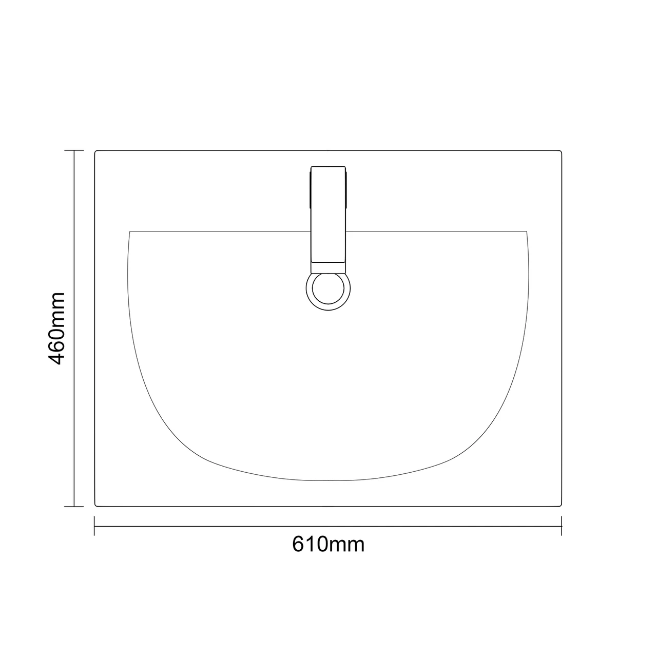 Napoli 460 Nero Oak 600mm Wall Mounted 2 Drawer Vanity Unit with Glide Basin Top Down Dimensions