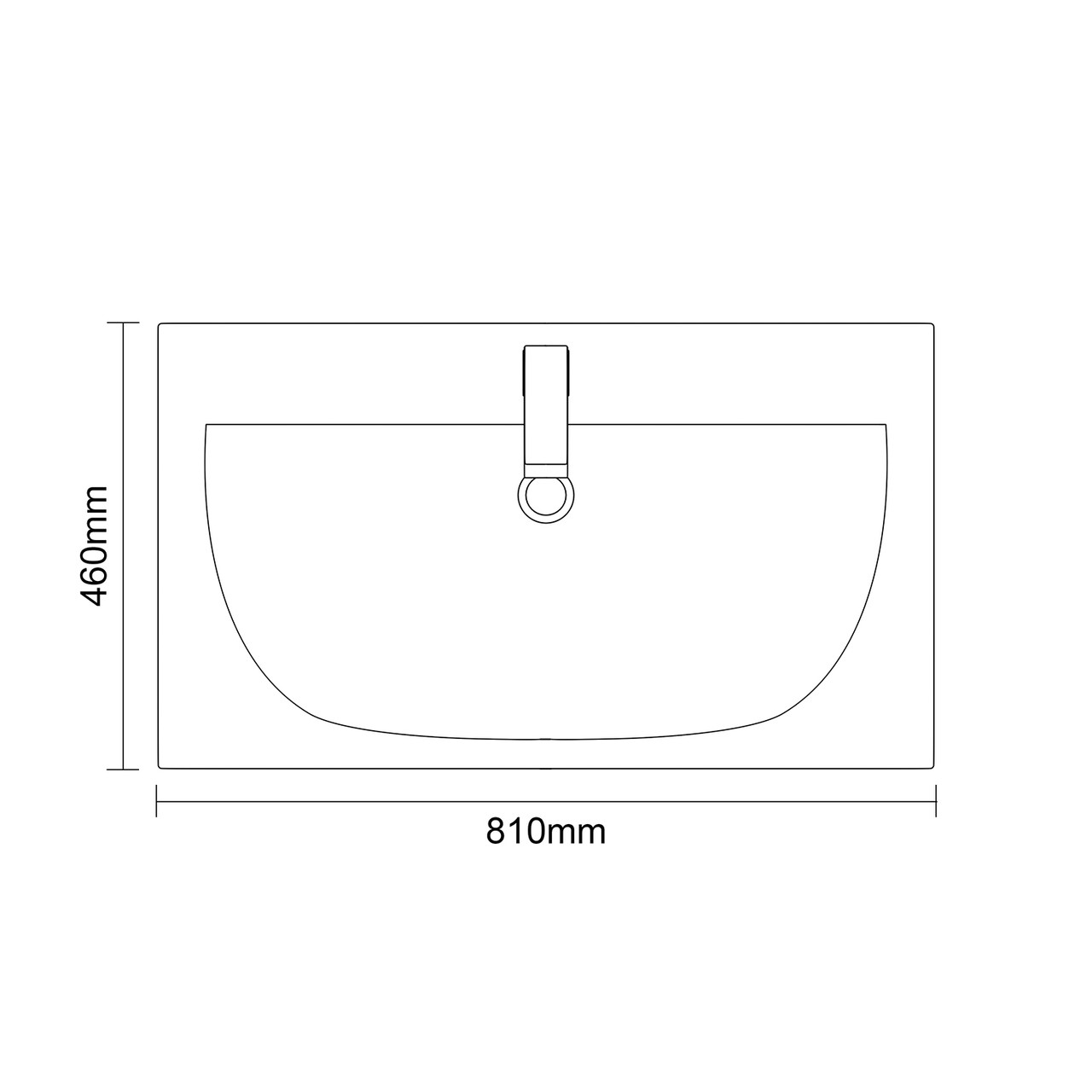 Napoli 460 Nero Oak 800mm 2 Drawer Vanity Unit with Glide Basin Top Down Dimensions