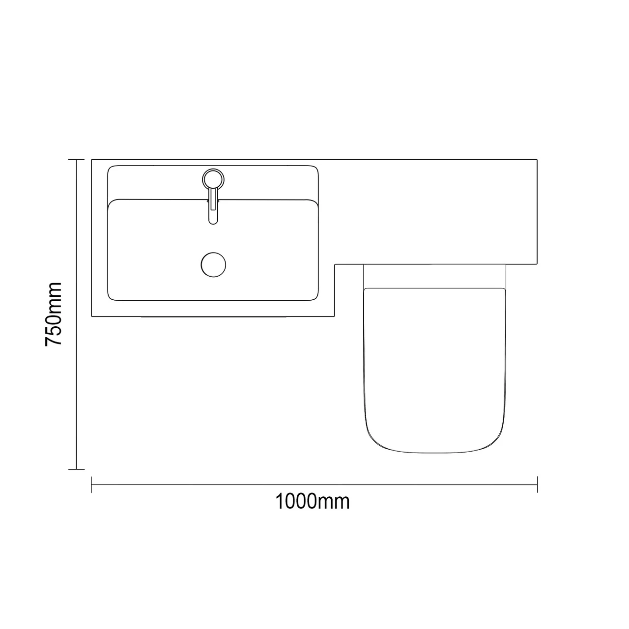 Napoli 390 Olive Green 1100mm 2 Drawer Vanity Unit Toilet Suite with Square Left Hand Lucia Basin Top Down Dimensions