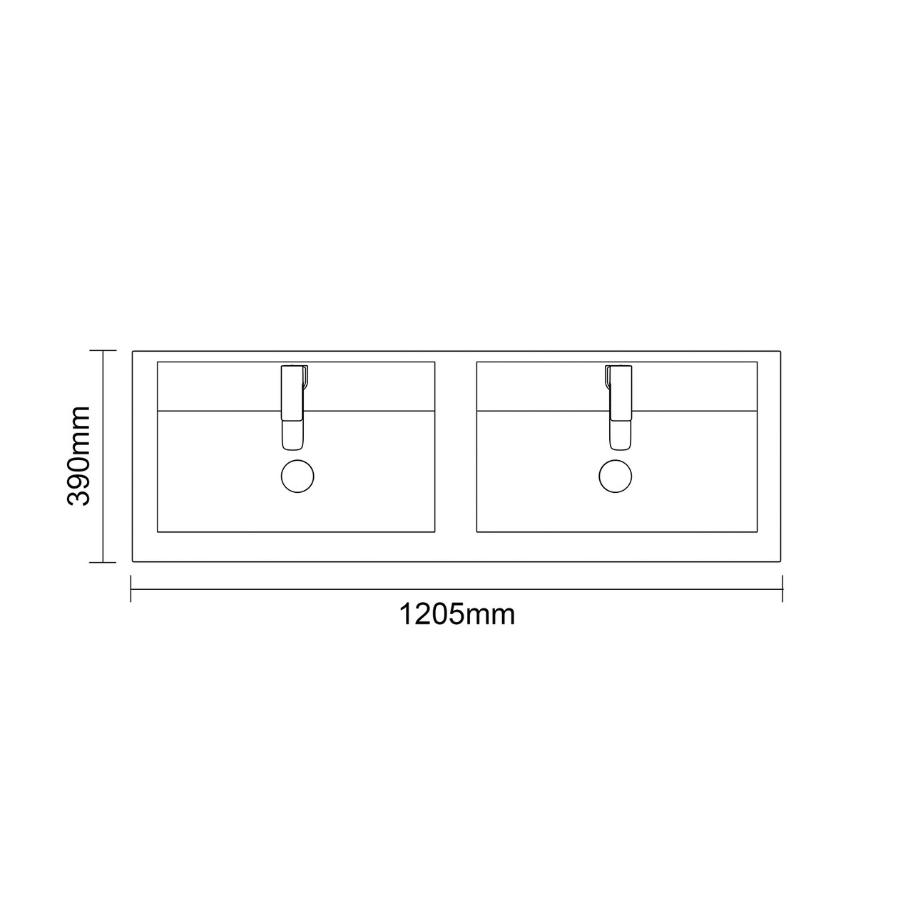Napoli 390 Tobacco Oak 1200mm 4 Drawer Vanity Unit with Double Lucia Basins Top Down Dimensions