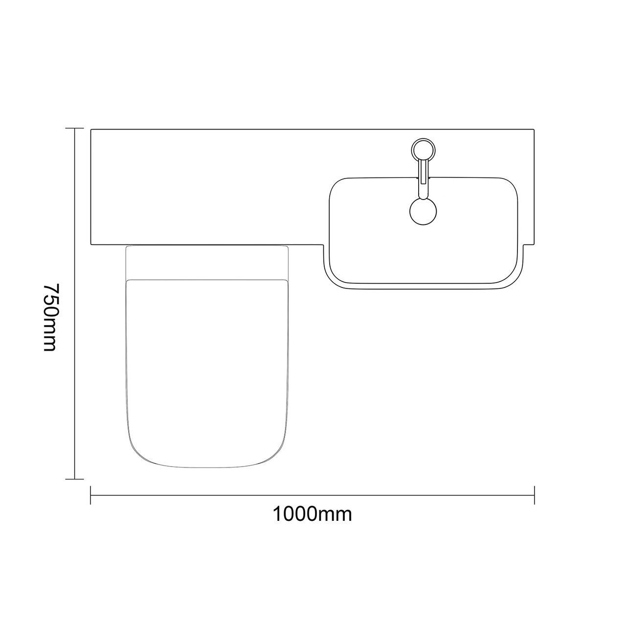 Napoli 250 Tobacco Oak 1000mm 2 Door Vanity Unit Toilet Suite with Right Hand Round Rico Semi Recessed Basin Top Down Dimensions
