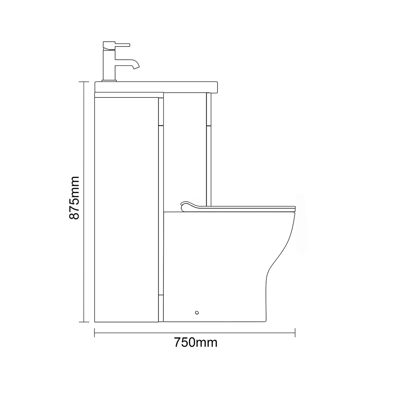 Napoli 390 Cento Tobacco Oak 1100mm 2 Drawer Vanity Unit Toilet Suite with Glide Basin Side on Dimensions