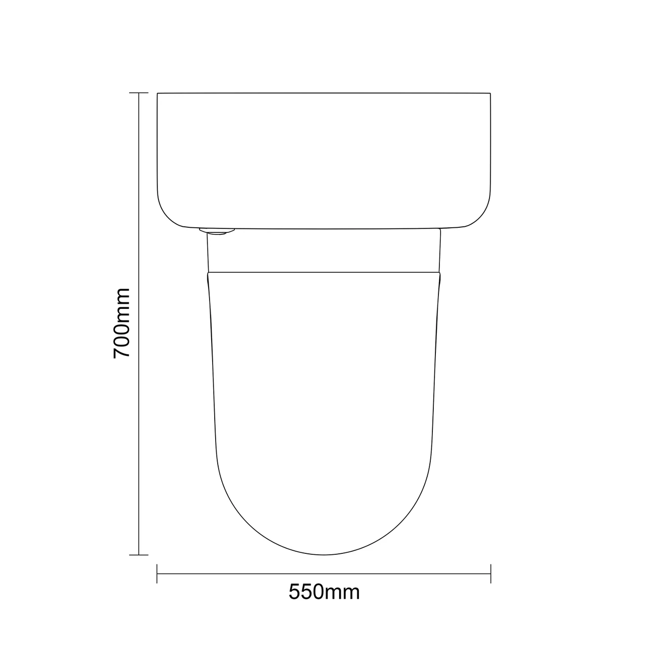 Vela Satin Anthracite 550mm Toilet Unit and Jubilee Short Projection Rimless Back to Wall Toilet Pan with Soft Close Toilet Seat Dimensions Top